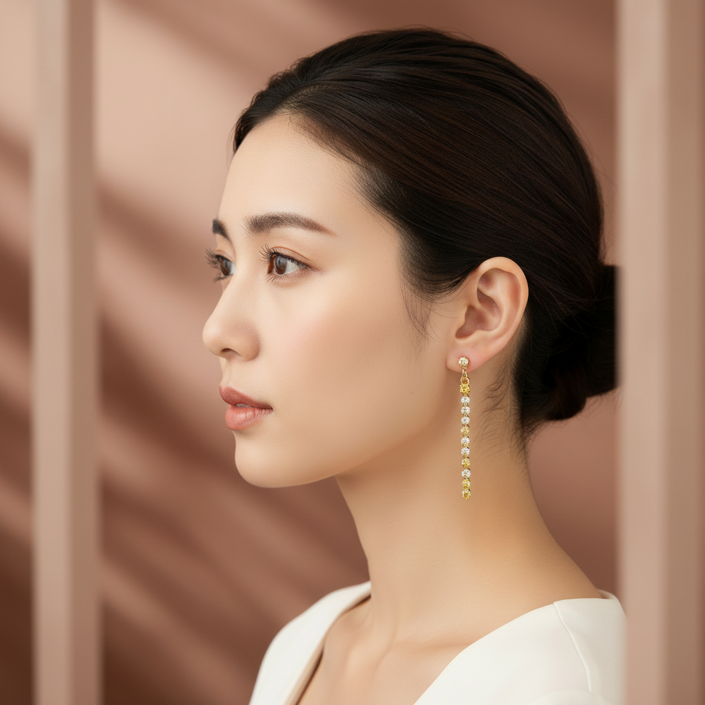 プレシオサ ロングラインピアス 着用 - 正方形